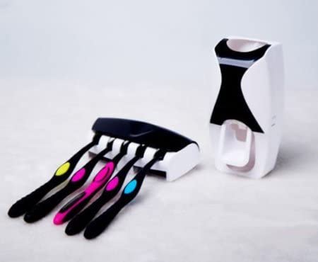 Automatic Hands-Free Wall Mounted Toothpaste Dispenser Squeezer with 5-Hole Toothbrush Holder