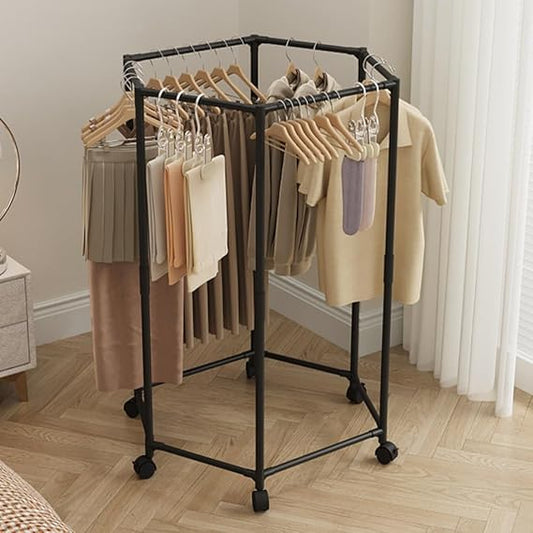 360 Rotating Hexagon Cloth Drying Rack with Wheel