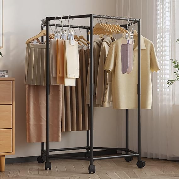 360 Rotating Hexagon Cloth Drying Rack with Wheel