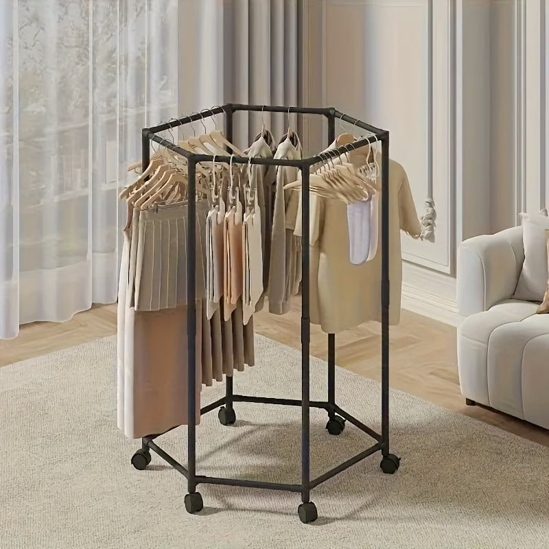360 Rotating Hexagon Cloth Drying Rack with Wheel