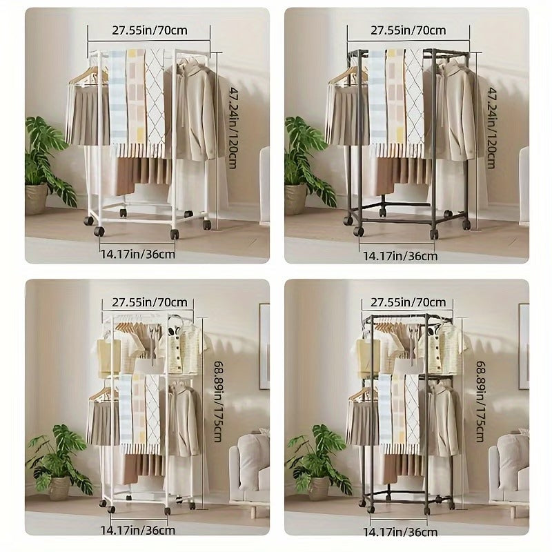 360 Rotating Hexagon Cloth Drying Rack with Wheel